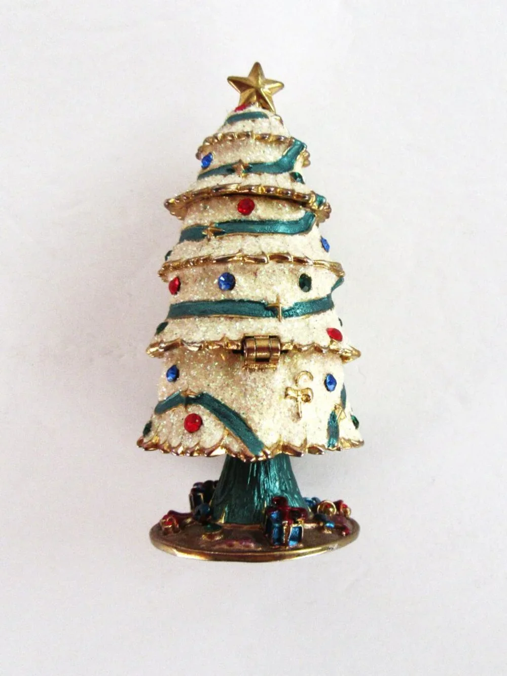 Ceramic Christmas Tree ring box  with rhinestones and glitter - gift box